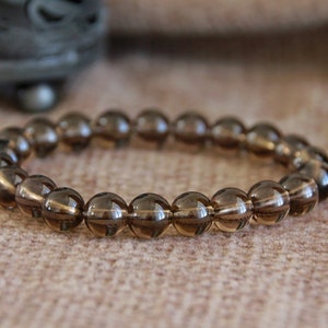 Pulsera de cuarzo ahumado-CENTRADO/ALCANZAMIENTO DE META/Pulsera de protección-Pulsera de apilamiento de yoga-Pulsera de piedras preciosas-Pulsera de tono natural orgánico imagen 6