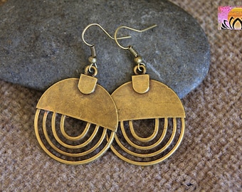Bronze Earrings | Antique Bronze | Hammered Bronze Dangle Earrings | Metal Earrings | Bohemian Ethnic Jewelry | Original Rustic Earrings