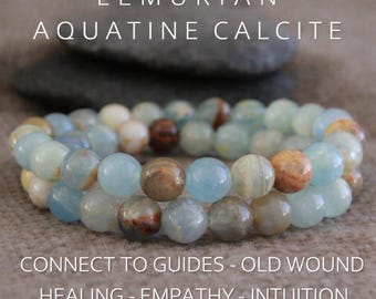 Blue Calcite Bracelet | Lemurian Aquatine Calcite | CONNECT to Guides | Old Wound HEALING | EMPATHY | Intuition | Gemstone Stretch Bracelet