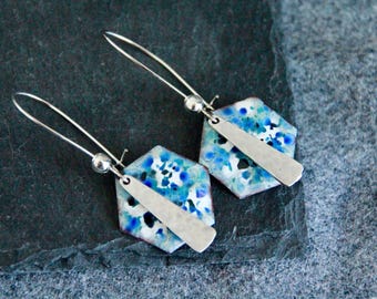 ONLY ONE | Original Blue Earrings | Handmade Enamelled Charm | Silver Ear Wire | Hot Enamel On Copper | Handcrafted Artisan Boho Earrings