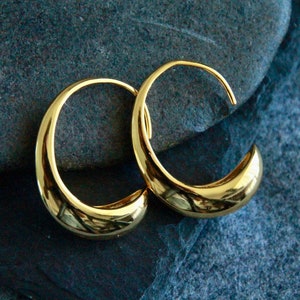 Chunky Open Hoop Earrings | Threader Hoops | 18k Gold | C Shape Open Hoops | 28x21mm | 7mm Thick Wide | Original Boho Statement Earrings