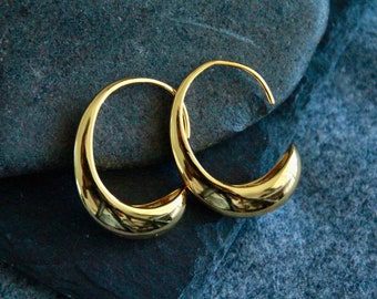 Threader Hoops | Chunky Open Hoop Earrings | 18k Gold | 28x21mm | 7mm Thick Wide | Pull Through Hoops | Original Boho Statement Earrings