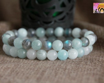 Labradorite Aquamarine White Jade Bracelets | TRUE to Yourself/AWAKEN/PROTECTION | Gemstone Organic Jewelry | Healing Crystal Bracelets