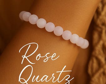 Matte Rose Quartz Bracelet | LOVE | Self LOVE | COMPASSION | Heart Chakra Gemstone | Frosted Gemstone | Healing Boho Crystal Bracelet | 8mm