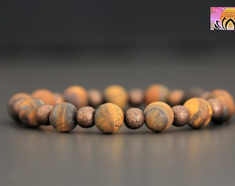 Matte Tigers Eye Bracelet-GROUNDING STABILISING PROTECTION-Gemstone Stretchy Bracelet-Crystal Healing Bracelet-Yoga Jewellery-Wrist Mala