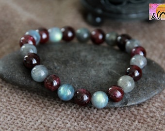 Labradorite Garnet Bracelet | Life PURPOSE/INSPIRATION/CONFIDENCE/Passion | Gemstone Stretchy Bracelet | Crystal Healing Bracelet | Unisex