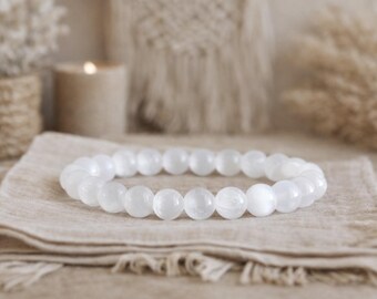 Selenite Bracelet | CALM SPIRITUALITY / Higher CONSCIOUSNESS | Mother's Gift | Natural Gemstone Bracelet |  | Crystal Healing