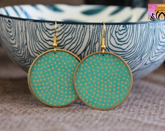 Modern Hoops | Blue Japanese Paper Earrings | Round Metal Earrings | Unique Artisan Jewelry | Elegant Statement Blue and Gold Earrings
