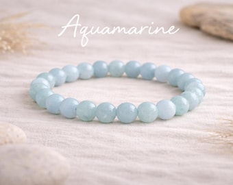 Aquamarine Bracelet | Gemstone Stretchy Bracelet | Mala Bracelet | Bohemian Jewellery | Intention Bracelet | Mother Pregnancy | 8mm
