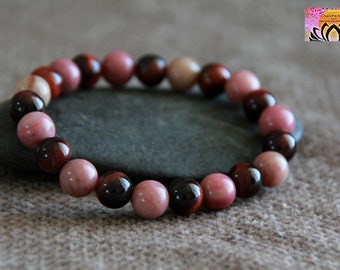 Rhodochrosite Red Tigers Eye Bracelet | POSITIVE ATTITUDE PASSION Vitality | Statement Bracelet | Stretchy Natural Gemstone Bracelet