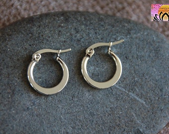 15mm Small Silver Hoop Earrings | Flat Hoops | Hypoallergenic Stainless Steel Earrings | Tiny Hoops