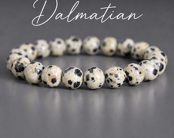 Dalmatian Stone Bracelet | TALISMAN/PLAYFULNESS/LOYALTY | 8 or 10mm | Grounding | Boho Gemstone Healing Bracelet | Natural Organic Jewelry