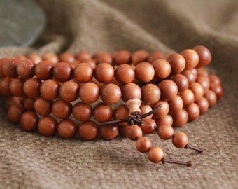 Australian Sandalwood Mala | Authentic Natural Sandalwood | 108 Mala Beads | Energised Yoga Meditation Tool | Long Wooden Necklace | 8mm