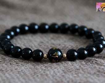 Pulsera OM Mani Padme Hum / Cuentas De Mantra De Obsidiana