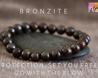 Bronzite Bracelet | PROTECTION/Set your self FREE/GO with Flow | Stretchy Gemstone Bracelet | Natural Organic Stone | Boho Jewelry | 8mm