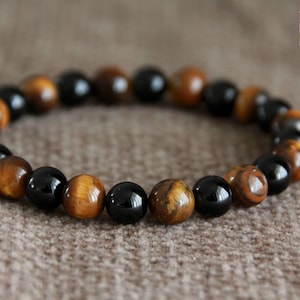 Tiger Eye Black Tourmaline Bracelet | PROTECTION/STRESS/GROUNDING/Blocks Negativity | Gemstone Stretchy Bracelet | Crystal Bracelet | Unisex