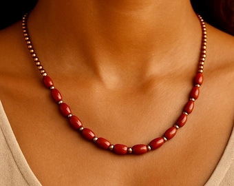 RED JASPER Necklace | Choker | Dainty Fine Short Necklace | Boho Beaded Necklace | Statement Necklace |Original Natural Stone Copper Jewelry