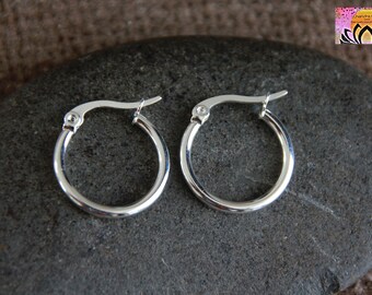 20mm Shiny Silver Hoop Earrings | Hypoallergenic Stainless Steel Earrings | Silver Color Plated | Small Boho Hoops
