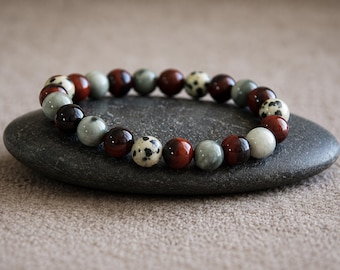 Dalmatian Stone | Eagle Eye Stone | Red Tiger Eye Bracelet | PROTECTION | RELAXING | MOTIVATION | Gemstone Crystal Stretchy Bracelet | 8mm