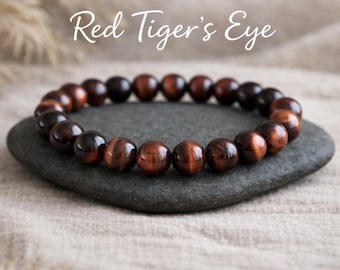 Red Tiger Eye Bracelet | Natural Gemstone Stretchy Bracelet | MOTIVATION | VITALITY | PROTECTION | Unisex | Crystal Jewelry | 6mm 8mm 10mm
