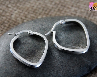 Stainless Steel Hoop Earrings | 25mm | Hypoallergenic Stainless Steel Earrings | Modern Original Wide Side Hoops