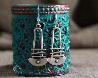 Long Silver Drop Earrings | Antique Silver | Geometric Modern Design | Original Rustic Metal Dangle Earrings | Boho Ethnic Handmade Jewelry