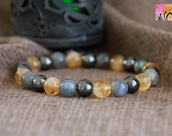 Labradorite Citrine Hematite Bracelet-PROTECTION/ABUNDANCE/AWAKENING-Gemstone Stretchy Bracelet-Crystal Healing Bracelet-Unisex Jewellery