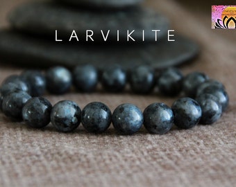 Black Labradorite Bracelet-LARVIKITE-PROTECTION/YOUTHFULNESS-8 or 10mm-Higher Chakras-Healing Bracelet-Stretchy Gemstone Bracelet-Unisex