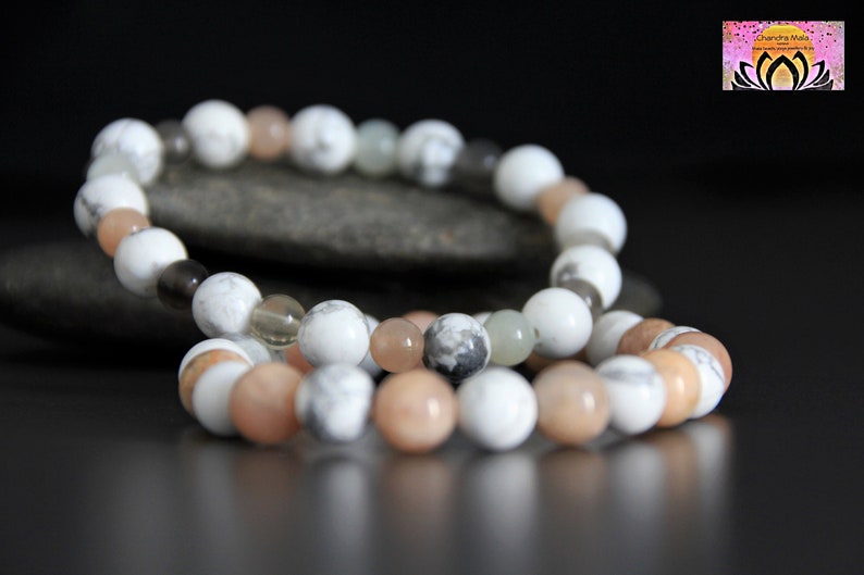 Moonstone Sunstone Howlite Bracelets Set-YinYang Energies-PEACEJOYFEMININE Energy-Yoga Bracelets Set-Wrist Mala-Gemstone Boho Bracelets