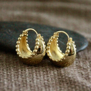 Gold Moon Hoop Earrings | 18K Gold Earrings | 25x15mm | Bohemian Chic Ethnic Tribal Earrings | Golden Hoops | Golden or Silver | Small Hoops