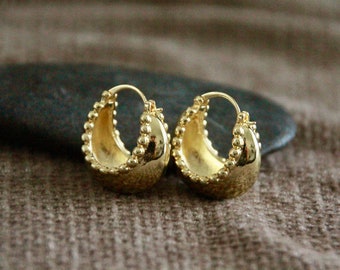 Gold Moon Hoop Earrings | 18K Gold Earrings | 25x15mm | Bohemian Chic Ethnic Tribal Earrings | Golden Hoops | Golden or Silver | Small Hoops