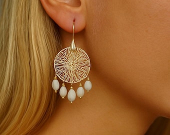Job's Tears Earrings | Boho Statement Earrings | Long Dangle Earrings | Brass Metal Charm and Seeds Earrings | Unique Handmade Jewellery