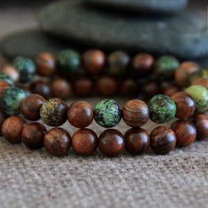 African Turquoise Wood Bracelet | EVOLUTION/NEW PERCEPTIONS/Positive Change | Stretchy Gemstone Bracelet | Natural Organic Jewellery | 8mm