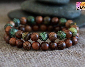 African Turquoise Wood Bracelet-EVOLUTION/NEW PERCEPTIONS/Positive Change-Stretchy Bracelet-Gemstone Bracelet-Natural Organic Jewellery