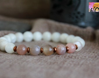 Moonstone Bracelet | NEW BEGINNING/INTUITION/Emotional Balance | White and Multi Moonstone | Gemstone Stretchy Bracelet | Boho Bracelet 8mm