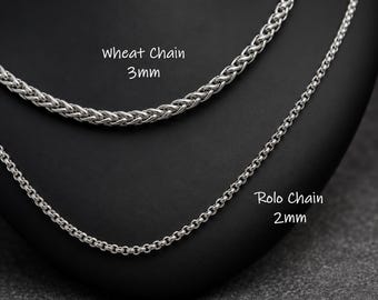 Stainless Steel Chain | Rolo Chain 2mm wide 20 inches (50cm) OR Wheat Chain 3mm wide 18 inches (45cm) | Perfect for wearing our pendants