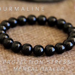 Tourmaline Bracelet | PROTECTION | STRESS | MENTAL Healer | Root Chakra | Grounding | Black Tourmaline Stretchy Bracelet | 6mm, 8mm or 10mm