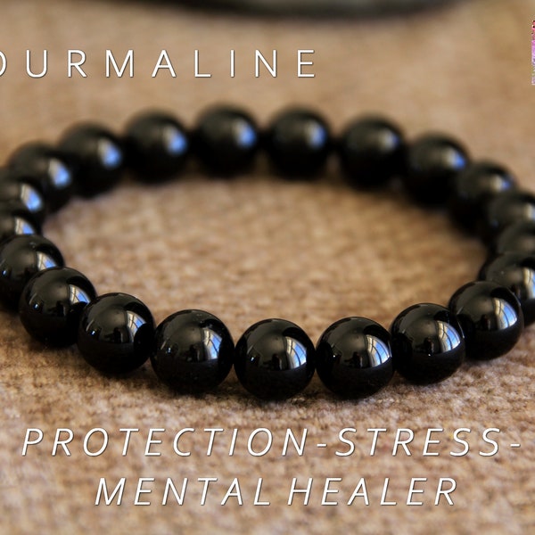 Tourmaline Bracelet-PROTECTION/STRESS/MENTAL Healer-Root Chakra/Grounding Bracelet-Black Tourmaline Stretchy Bracelet-Yoga Boho Jewellery