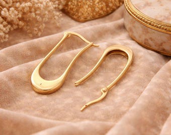 Long Twisted Hoops | 18k Gold | Golden Hoops | Wide Flat Side Hoops | 35mm | 14mm Thick Wide Side | Elegant Boho Statement Earrings