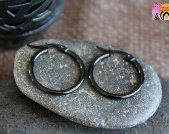 20mm Black Hoops | Hypoallergenic Stainless Steel Earrings | Black Gunmetal Earrings