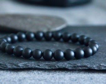 Matte Onyx Bracelet | STRENGTH | DETERMINATION | STAMINA | Stretchy Gemstone Bracelet | Natural Organic Stone Jewelry | Unisex | 8 or 10mm