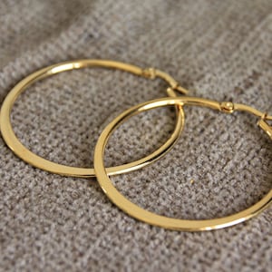 55mm Large Golden Hoops | Hypoallergenic Stainless Steel Earrings | Modern Flat Hoops | Wide Edge Thick Hoops | Boho Ethnic Original Hoops