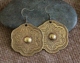 Boho Flower Earrings | Antique Bronze | Metal Dangle Earrings | Rustic Earrings | Yoga Bohemian Ethnic Jewelry | Unique Artisanal Jewelry