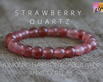 Strawberry Quartz Bracelet | HUMOUR/HARMONY/POSITIVITY/Anxiety Relief | Natural Quartz Gemstone | Organic Natural Statement Bracelet | 8mm