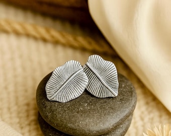 Silver Leaf Studs | 18k Gold | Stainless Steel Earrings | 16x14mm | Elegant Earring | Minimalist Studs | Statement Earrings | Gold or Silver