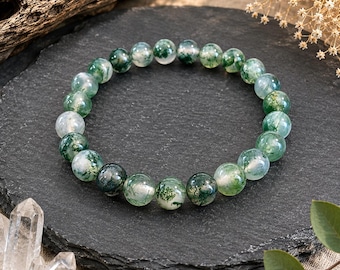 Moss Agate Bracelet | OPTIMISM | New START | RECOVERY | Birthing Crystal | Gemstone Bracelet | Natural Healing Stone Bracelet | 8mm