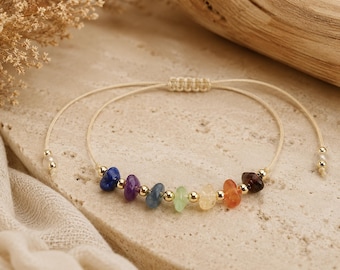 Chakra Bracelet | Rainbow Gemstone Bracelet | Natural Gemstone | Boho Minimal Jewellery | Fine Bracelet | Sliding Knot | 4.5mm