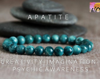 Apatite Bracelet-CREATIVITY/IMAGINATION/PSYCHIC Awareness-Natural Quality Gemstone Stretchy Bracelet-Blue Crystal-Boho Organic Jewelry