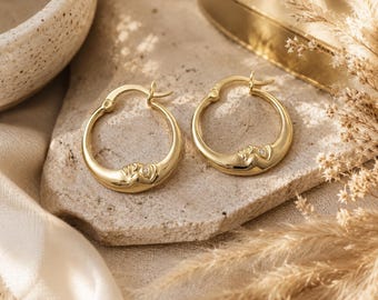 Moon Crescent Hoop Earrings | Double Sided | 24k Gold Earrings | 28mm | Cubic Zirconia | Original Boho Hoops