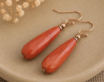 Jasper Earrings | Natural Stone Earrings | Organic Jewelry | Ethnic Boho Earrings | Rustic Earrings | Handmade Long Drop Earrings | 5cm long